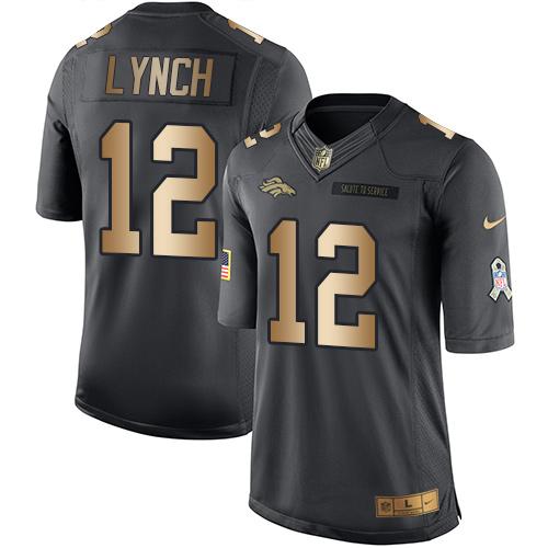 Nike Broncos #12 Paxton Lynch Black Men's Stitched NFL Limited Gold Salute To Service Jersey - Click Image to Close